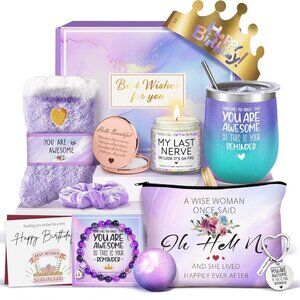 Elegant Birthday Gift Basket for Women - 14-Piece Set in Purple for Best Friends